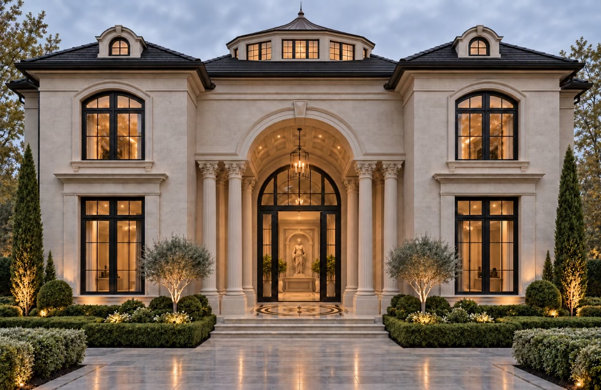 Grand luxury mansion rendering — future architectural concept, not a completed project
